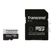 Карта памяти MicroSD 64 Гб Transcend 350V UHS-I U1 + SD адаптер (высокой надёжности)