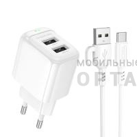 Блок питания сетевой 2 USB BOROFONE BAS41A Potential, пластик, кабель USB - Type-C, цвет: белый (1/54/216) Блок питания сетевой 2 USB BOROFONE BAS41A Potential, пластик, кабель USB - Type-C, цвет: белый (1/54/216)