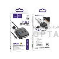 USB-концентратор HOCO HB38, EasyLink, 7 гнезд HDMI, SD, TF, USB3.0, 2хUSB2.0, PD, кабель Type-C,  черный