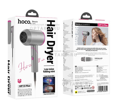 Фен электрический HOCO HP13 Plus, пластик, 1380-1600 Вт, кабель 1.8м,  красный